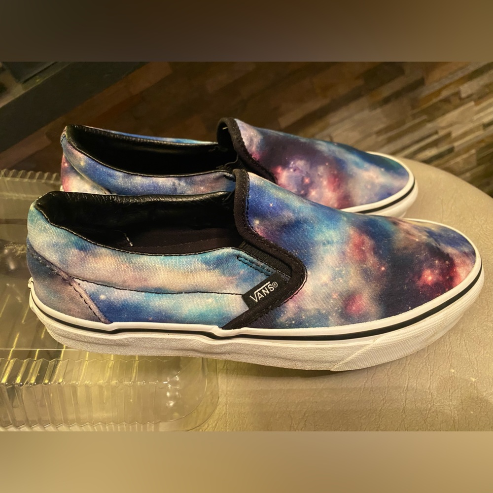VANS COSMIC GALAXY SPACE SLIP-ON BLACK/BLUE W 7 M 5.5 VERY GOOD CONDITION